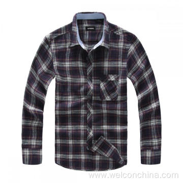 Men's Spring Autumn Brushed Plaid Long Sleeved Shirt